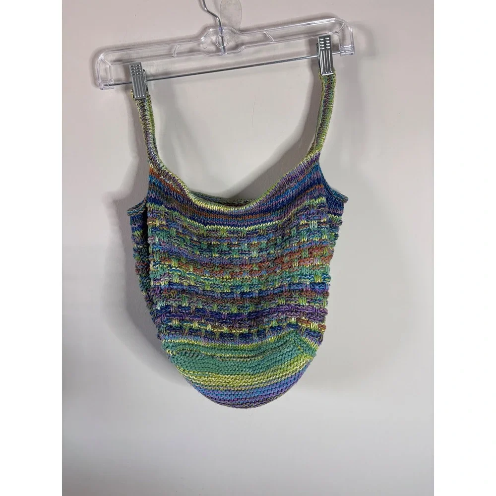 Handmade Knit Hobo Shoulder Bag Multi Color Variegated Boho Tote Bag